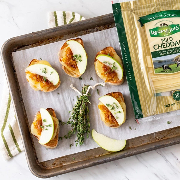 Cheese Crostini with Caramelized Onions Apples and Thyme